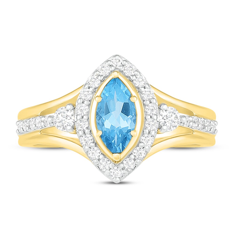 Natural Blue Topaz Engagement Ring 3/8 ct tw Diamonds 14K Yellow Gold QgLpwFgr