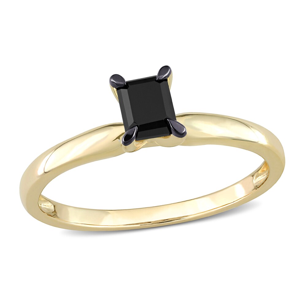 Black Diamond Solitaire Engagement Ring 1/2 ct tw Emerald-cut 14K Yellow Gold RYpwEGvI [RYpwEGvI]