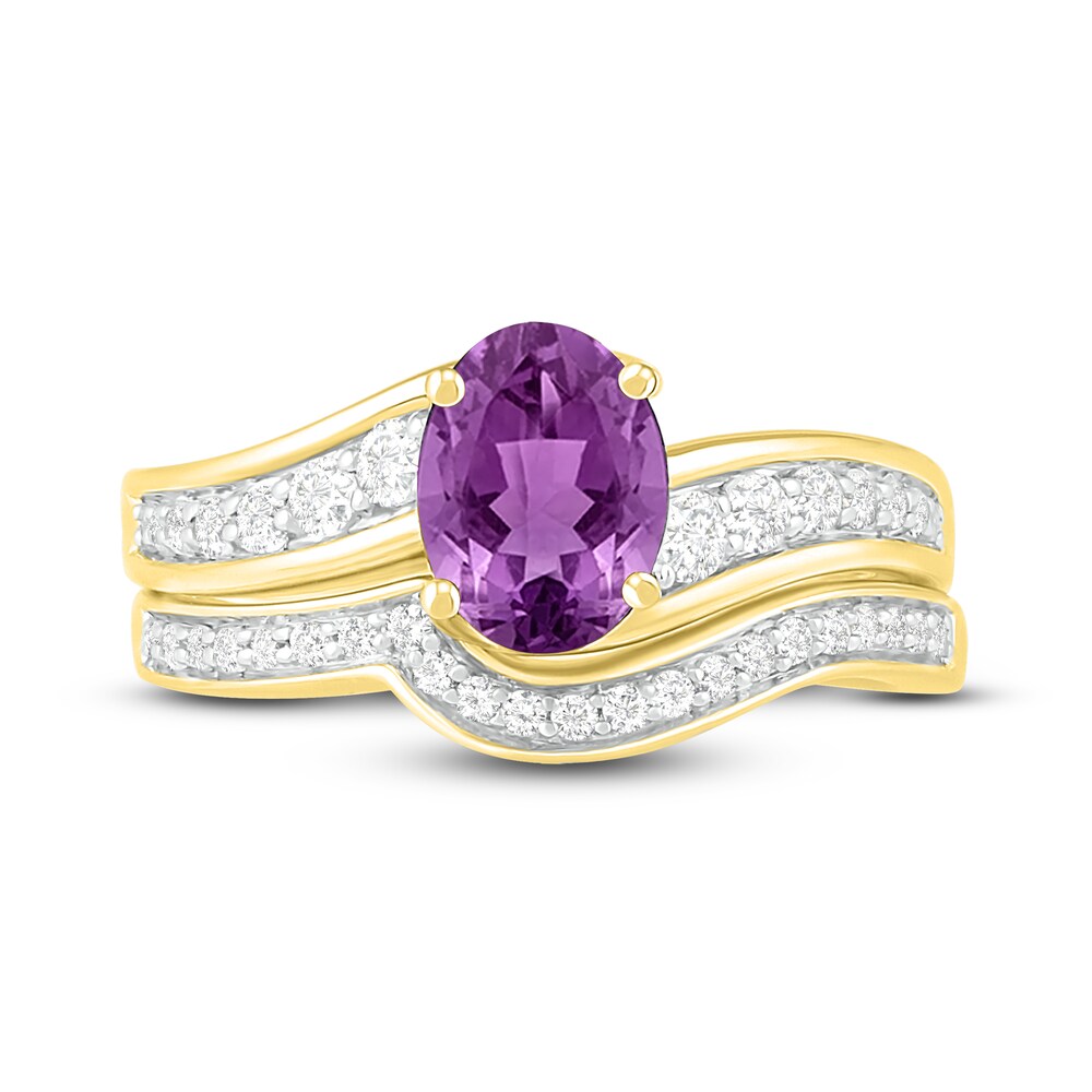 Natural Amethyst Bridal Set 3/8 ct tw Diamonds 14K Yellow Gold RyuA8j8d