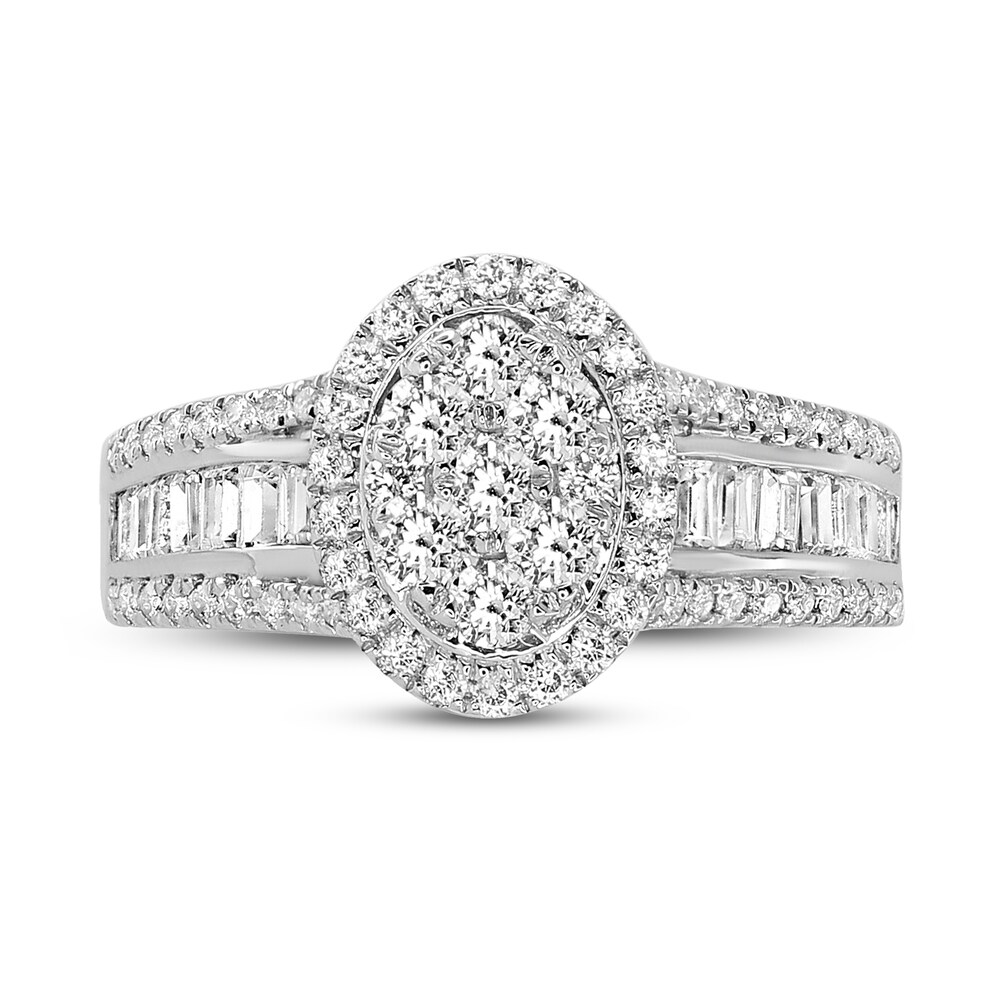 Diamond Engagement Ring 1 ct tw Round/Baguette 14K White Gold S43uN06y