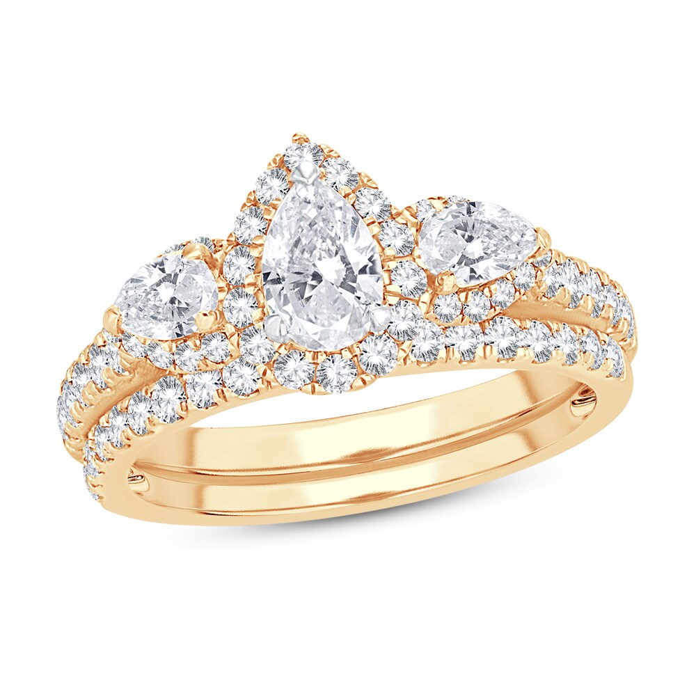 Diamond Bridal Set 2 ct tw Pear-shaped/Round-cut 14K Yellow Gold SGkKr7S8