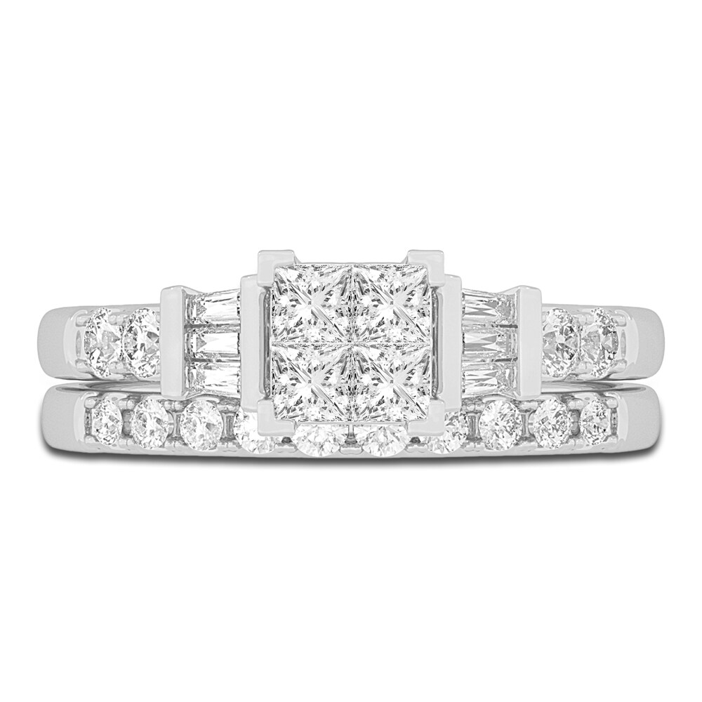 Diamond Bridal Set 1 ct tw Princess/Baguette/ Round 14K White Gold Sgjpvxb0