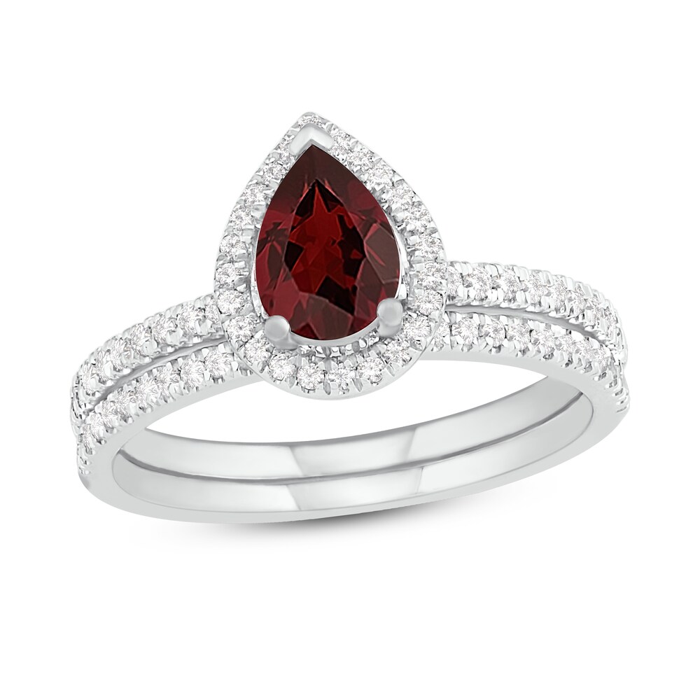 Natural Garnet Bridal Set 1/3 ct tw Diamonds 14K White Gold SmedYpjS