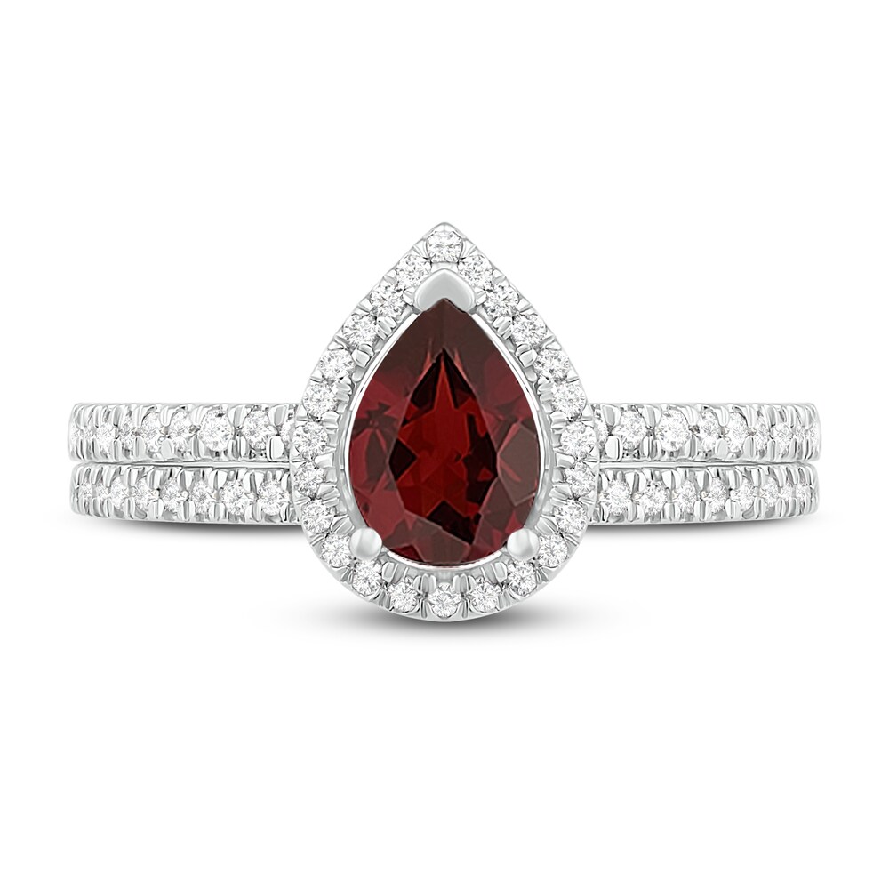 Natural Garnet Bridal Set 1/3 ct tw Diamonds 14K White Gold SmedYpjS