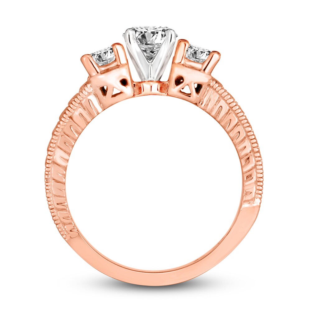 Diamond 3-Stone Ring 1 ct tw Round 14K Rose Gold Ss5PiyST