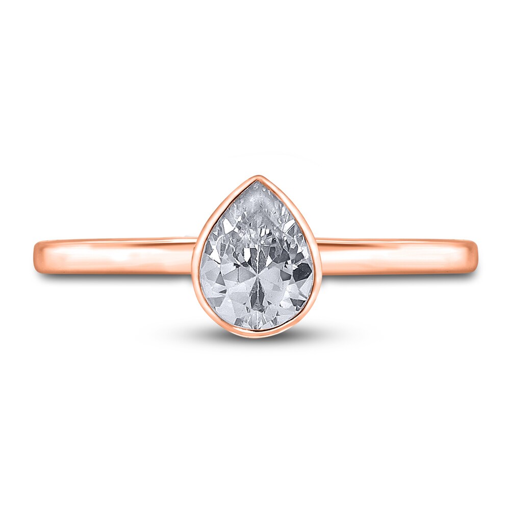 Diamond Solitaire Engagement Ring 1 ct tw Bezel-Set Pear-cut 14K Rose Gold (I2/I) TALyHFku