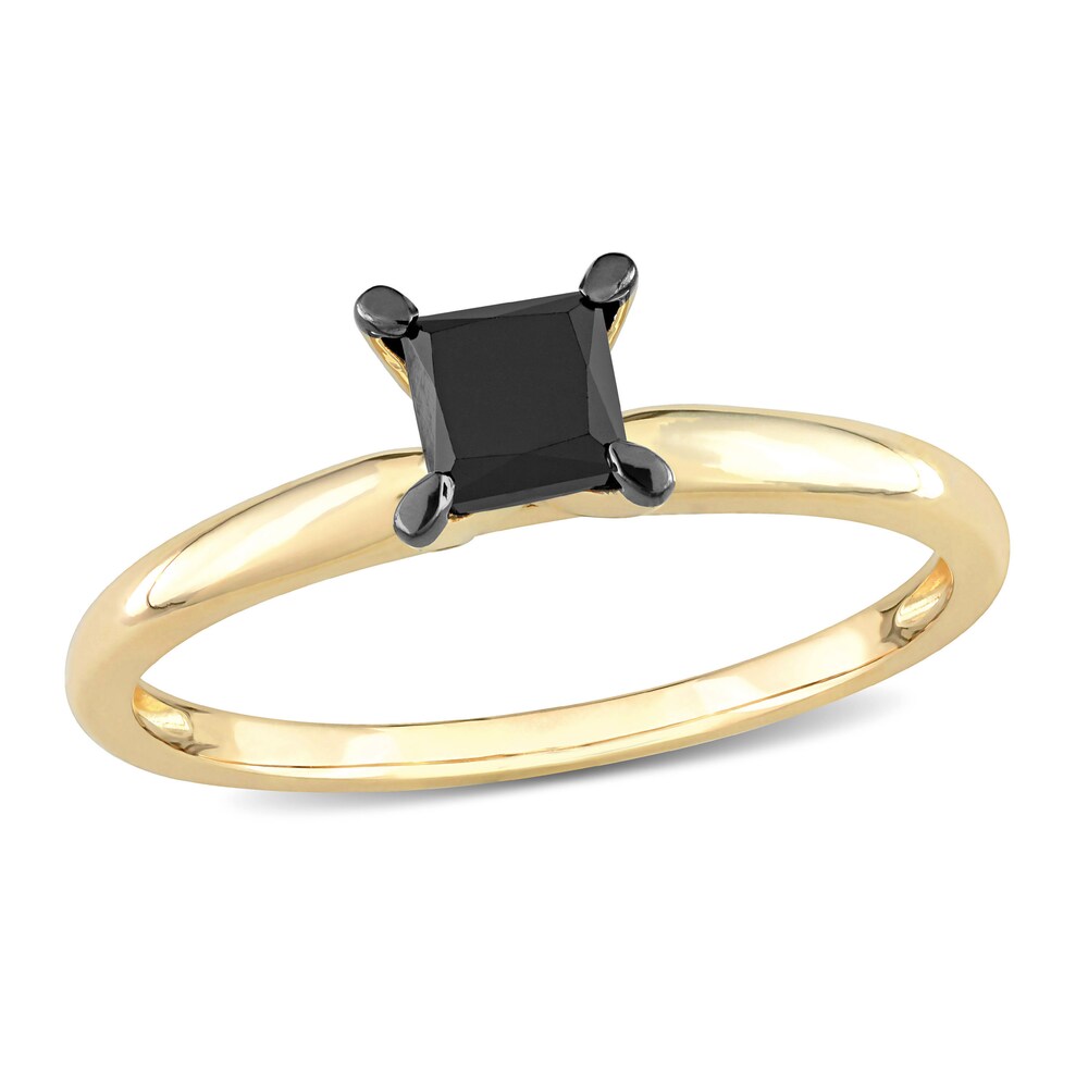 Black Diamond Solitaire Engagement Ring 3/4 ct tw Princess-cut 14K Yellow Gold TN1bvio1