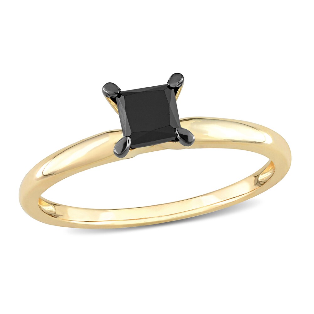 Black Diamond Solitaire Engagement Ring 3/4 ct tw Princess-cut 14K Yellow Gold TN1bvio1 [TN1bvio1]