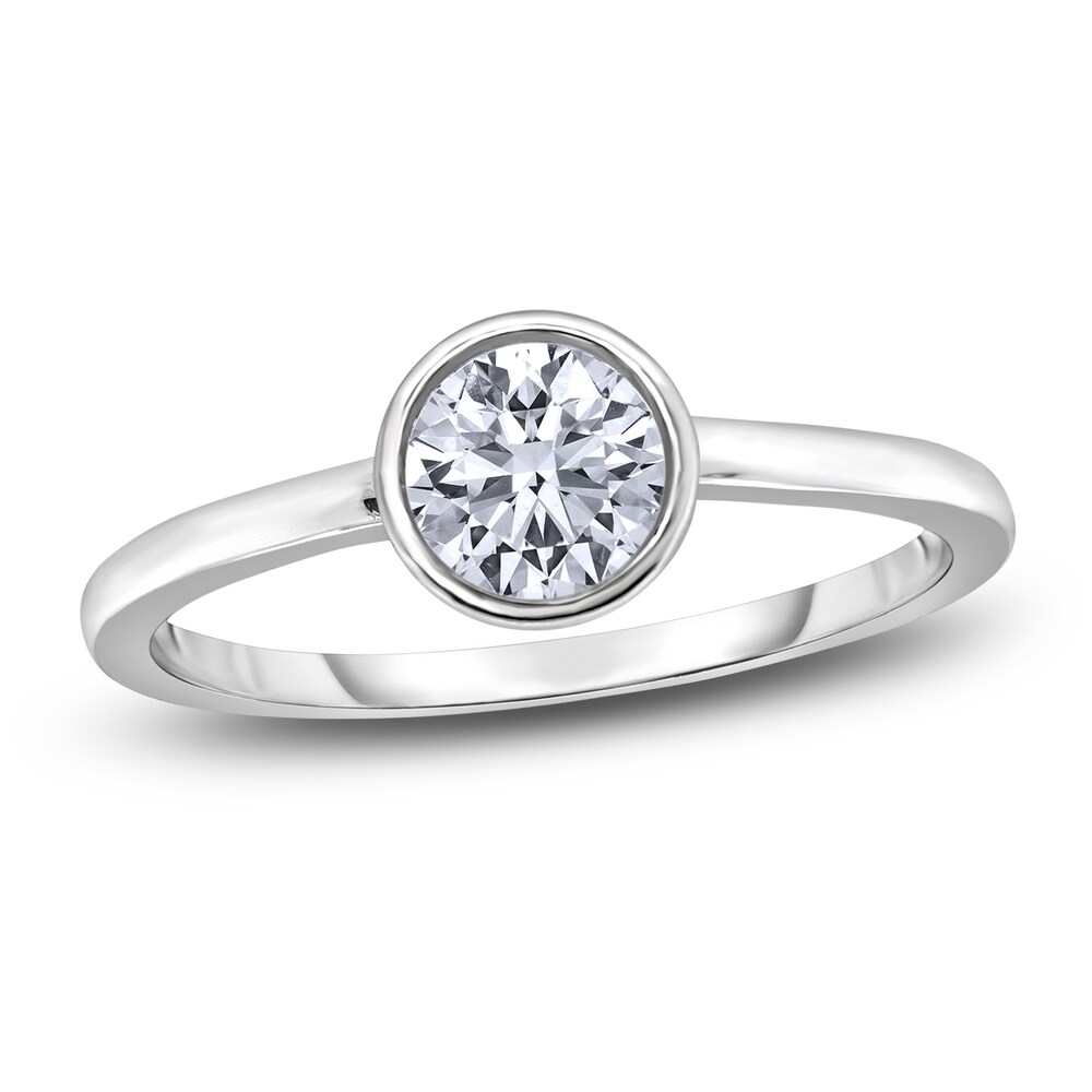 Diamond Solitaire Engagement Ring 1 ct tw Bezel-Set Round 14K White Gold (I2/I) UOOTVQug [UOOTVQug]