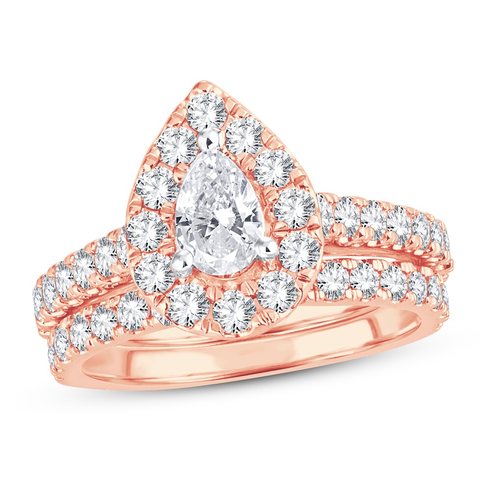 Diamond Bridal Set 2 ct tw Pear-shaped/Round-cut 14K Rose Gold Um4zNotr [Um4zNotr]