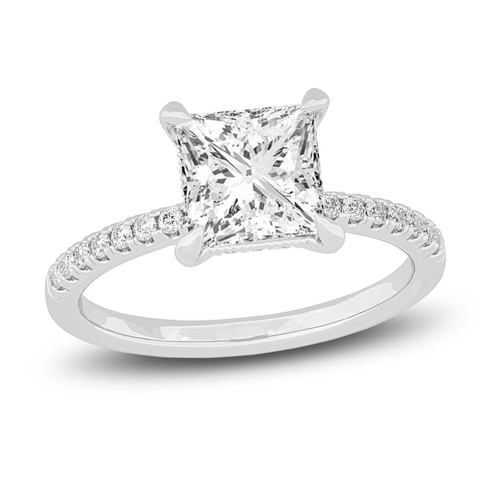 Lab-Created Diamond Engagement Ring 2-1/4 ct tw Princess/Round 14K White Gold UnCj113P [UnCj113P]