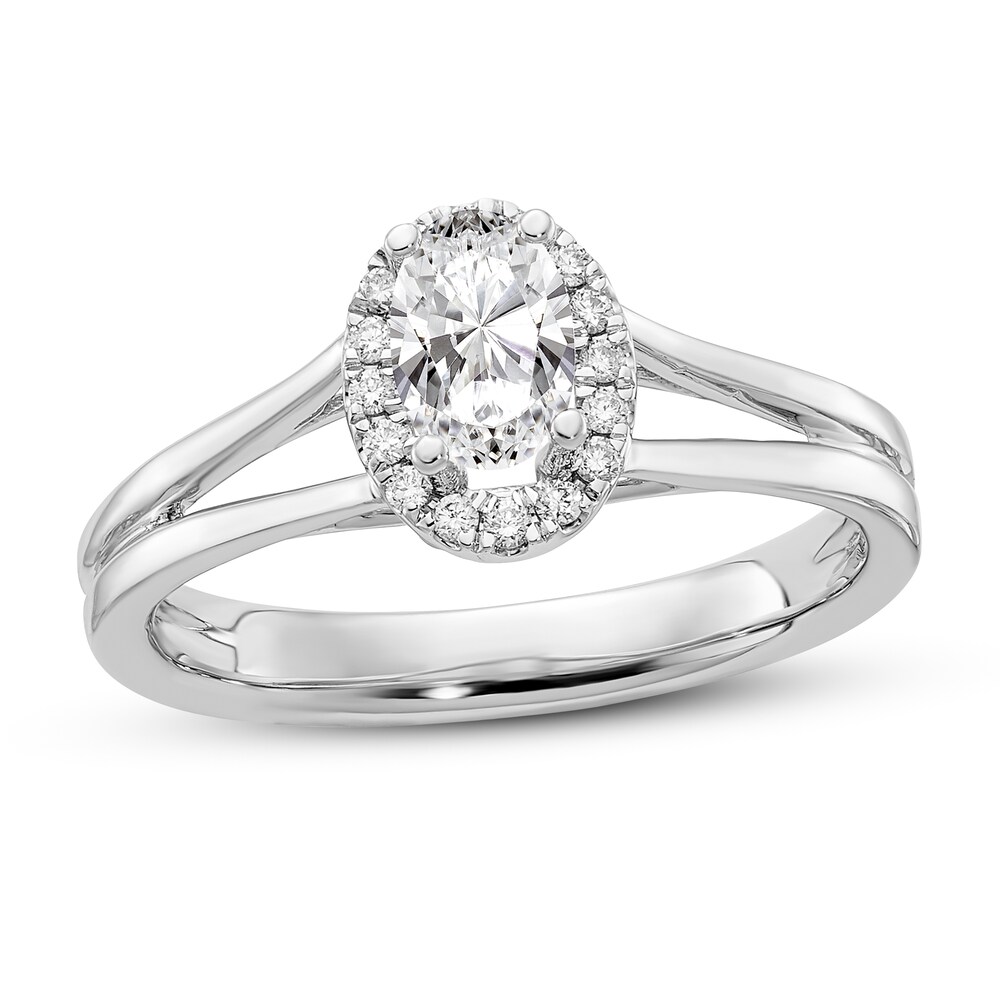 Diamond Halo Engagement Ring 1/2 ct tw Oval/Round 14K White Gold Uo15rucY