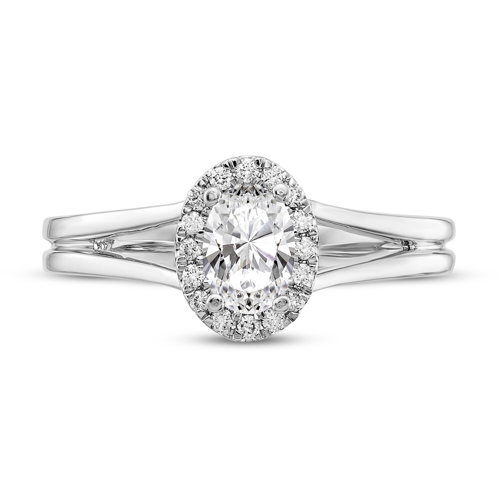 Diamond Halo Engagement Ring 1/2 ct tw Oval/Round 14K White Gold Uo15rucY