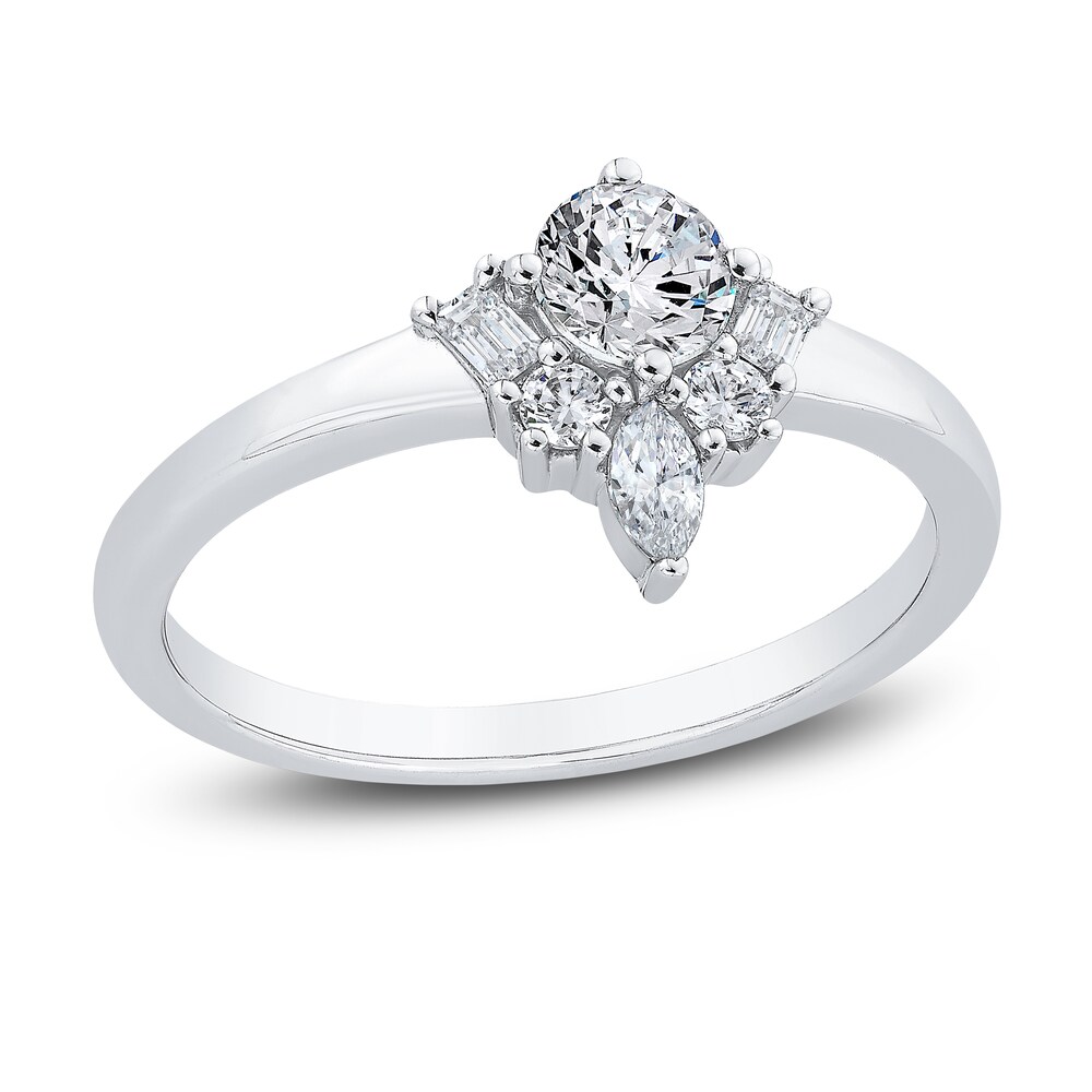 Diamond Engagement Ring 5/8 ct tw Round/Baguette/Marquise 14K White Gold UujvudPE [UujvudPE]