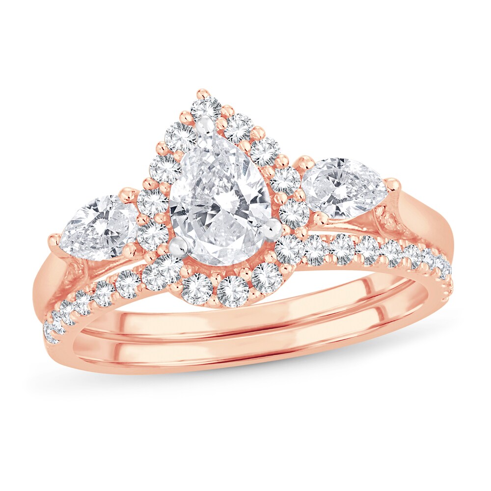 Diamond Bridal Set 1-1/5 ct tw Pear-shaped/Round-cut 14K Rose Gold V1lJb0TW [V1lJb0TW]