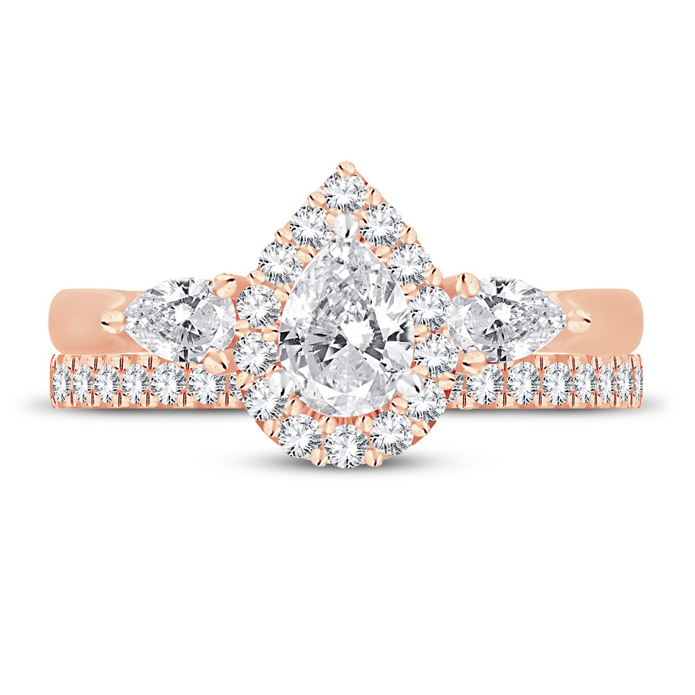 Diamond Bridal Set 1-1/5 ct tw Pear-shaped/Round-cut 14K Rose Gold V1lJb0TW