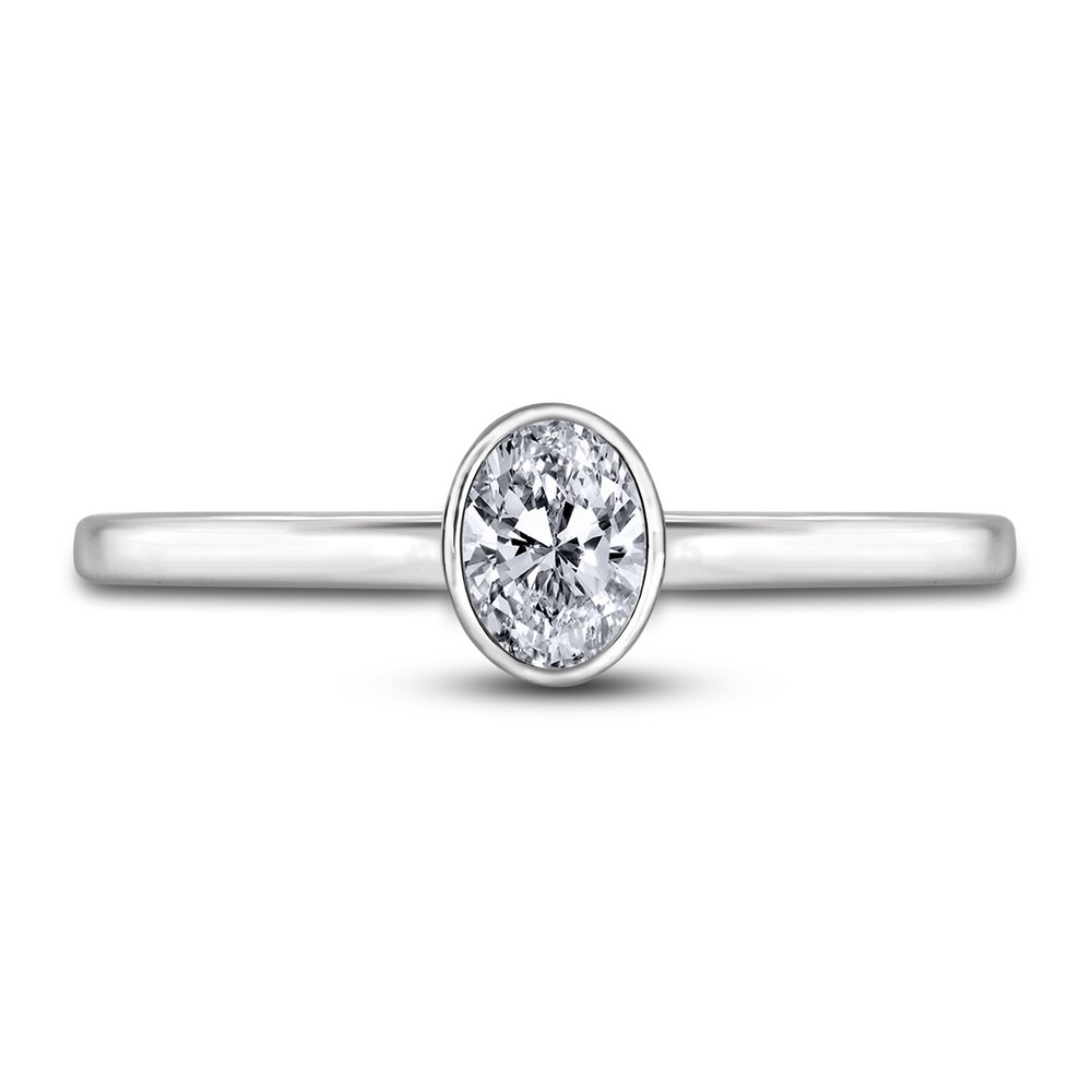 Diamond Solitaire Engagement Ring 1/2 ct tw Bezel-Set Oval 14K White Gold (I2/I) VArhFXHK