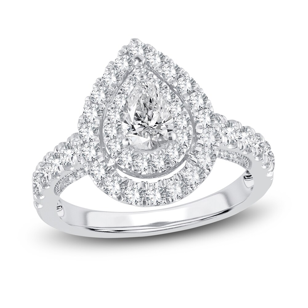 Diamond Double Halo Engagement Ring 1-1/2 ct tw Pear/Round 14K White Gold VP5Qx1Wg [VP5Qx1Wg]