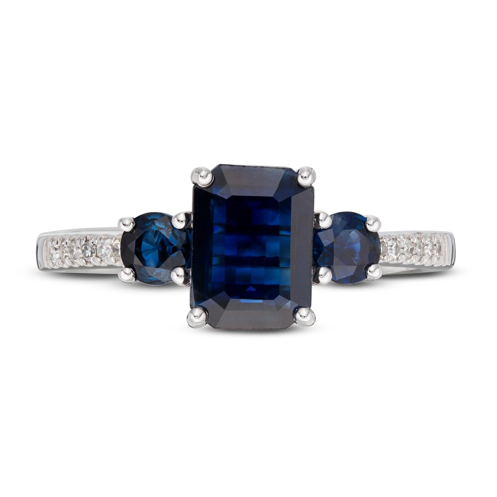 LALI Jewels Natural Blue Sapphire 3-Stone Engagement Ring 1/20 ct tw Diamonds 14K White Gold VjXzYB7m