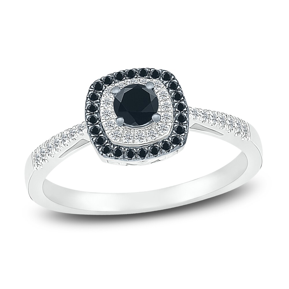 Black Diamond Engagement Ring 1/3 ct tw Round 10K White Gold WHGchxkJ [WHGchxkJ]