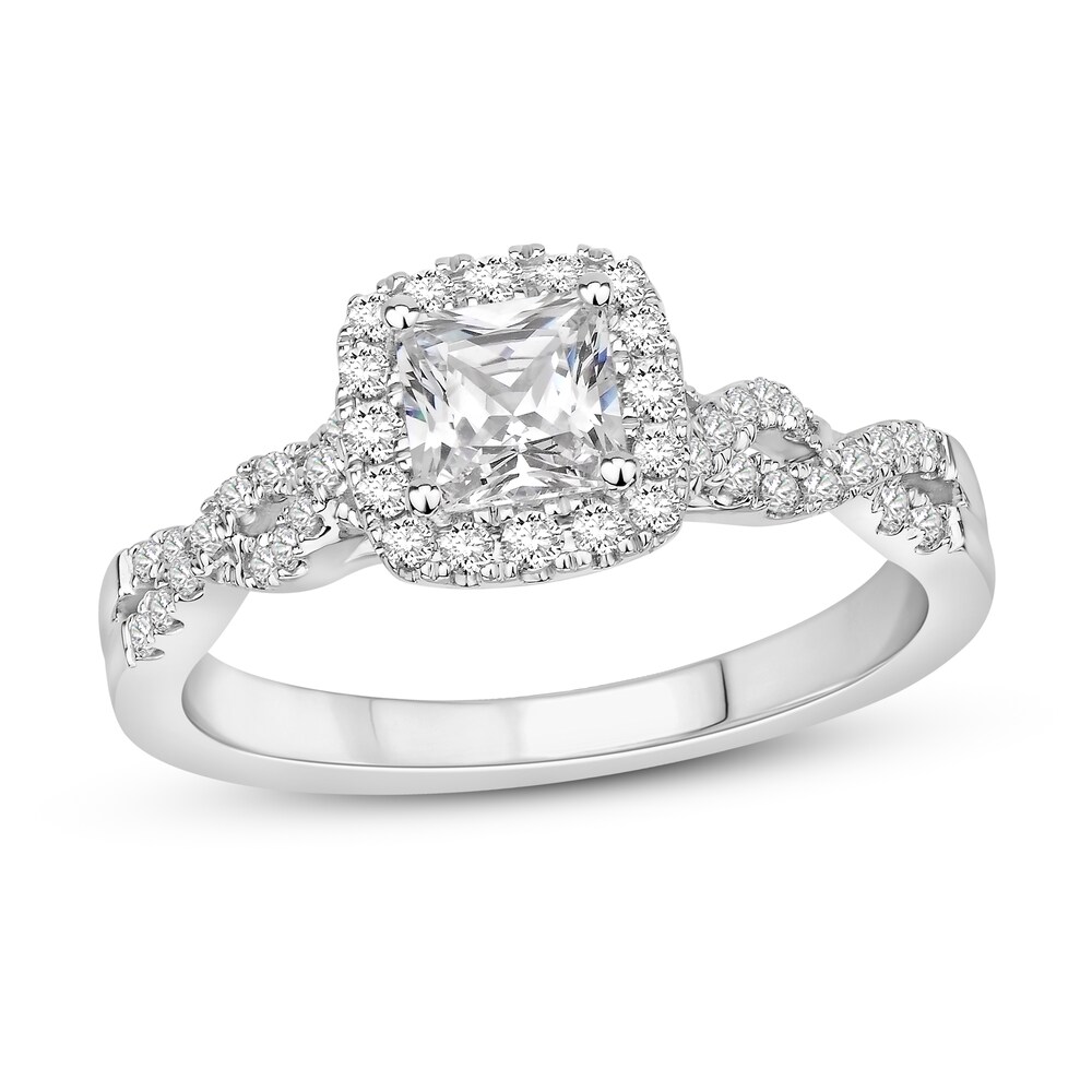 Diamond Engagement Ring 7/8 ct tw Princess/Round 14K White Gold WJSNQSGy