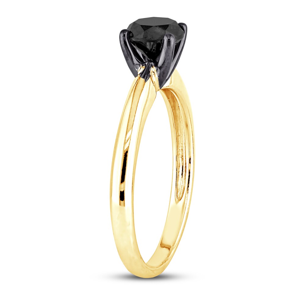 Black Diamond Solitaire Engagement Ring 1 ct tw Round-cut 14K Yellow Gold X4kcqls0