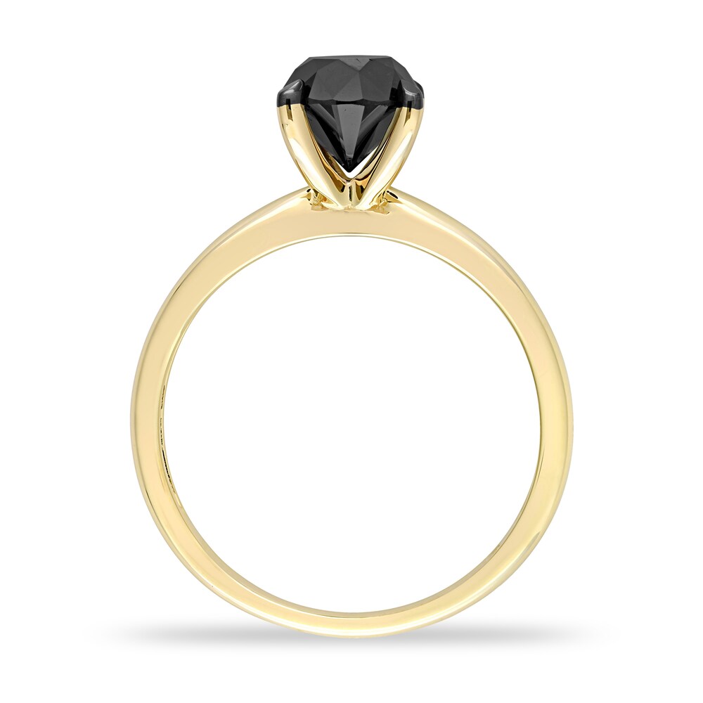 Black Diamond Solitaire Engagement Ring 1-1/2 ct tw Round-cut 14K Yellow Gold XWVvZC8E