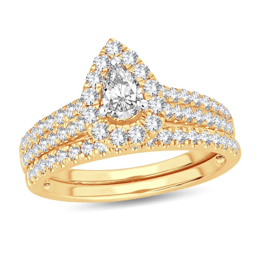 Diamond Bridal Set 1 ct tw Pear-shaped 14K Yellow Gold XZxg9dfB [XZxg9dfB]