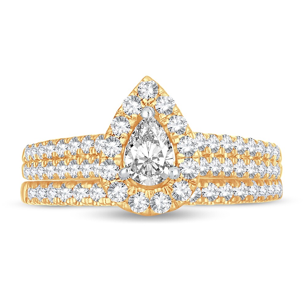 Diamond Bridal Set 1 ct tw Pear-shaped 14K Yellow Gold XZxg9dfB