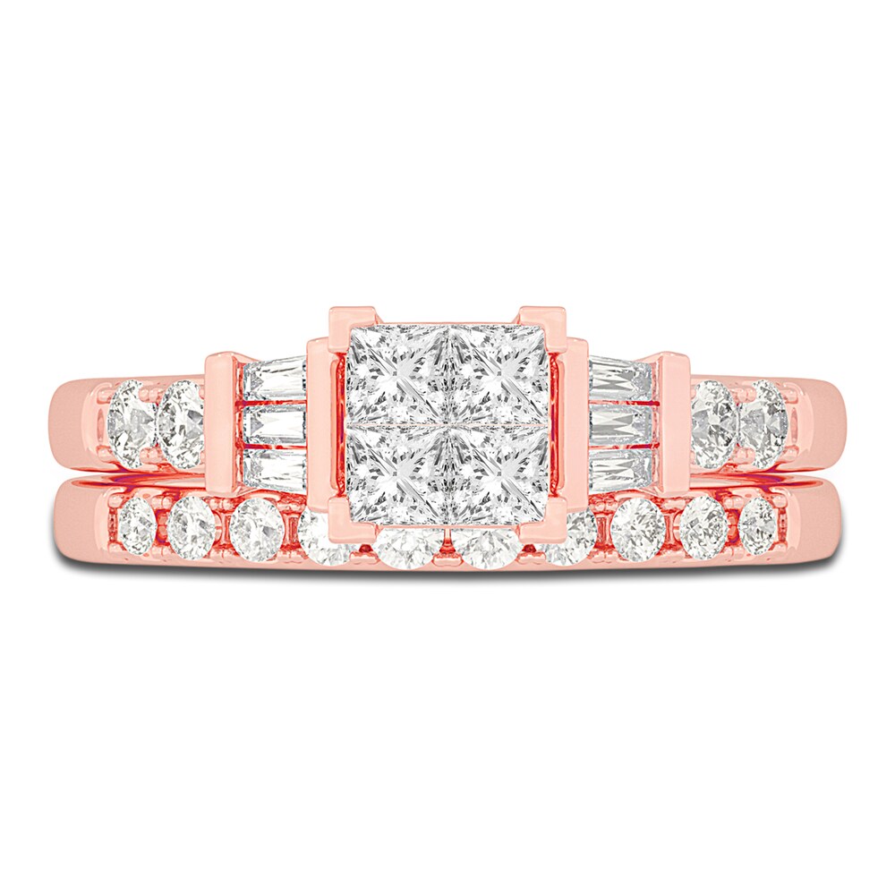 Diamond Bridal Set 1 ct tw Princess/Baguette/ Round 14K Rose Gold XkQDMICe