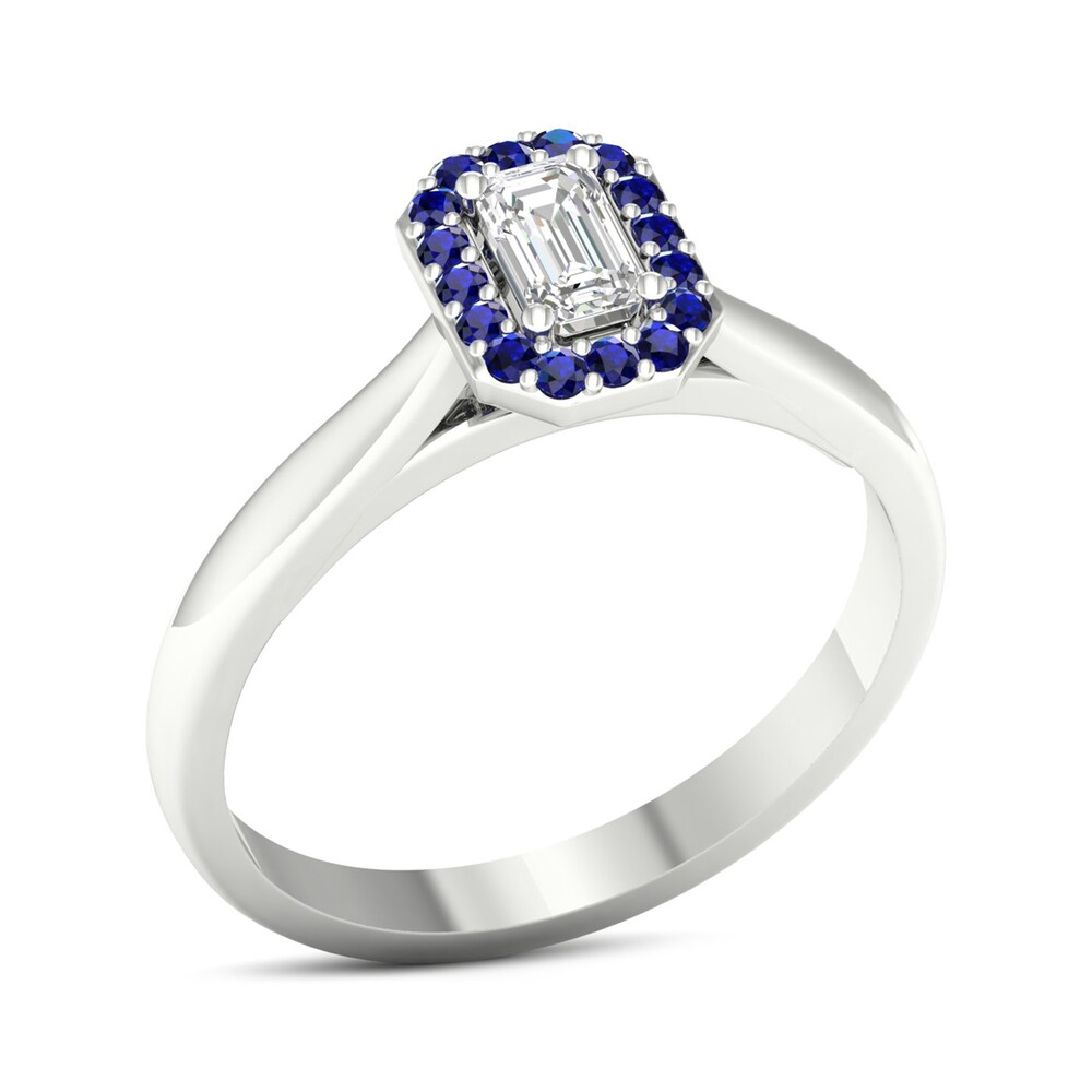 Diamond & Natural Blue Sapphire Engagement Ring 1/4 ct tw Emerald-cut 14K White Gold Y3ZwAWTI