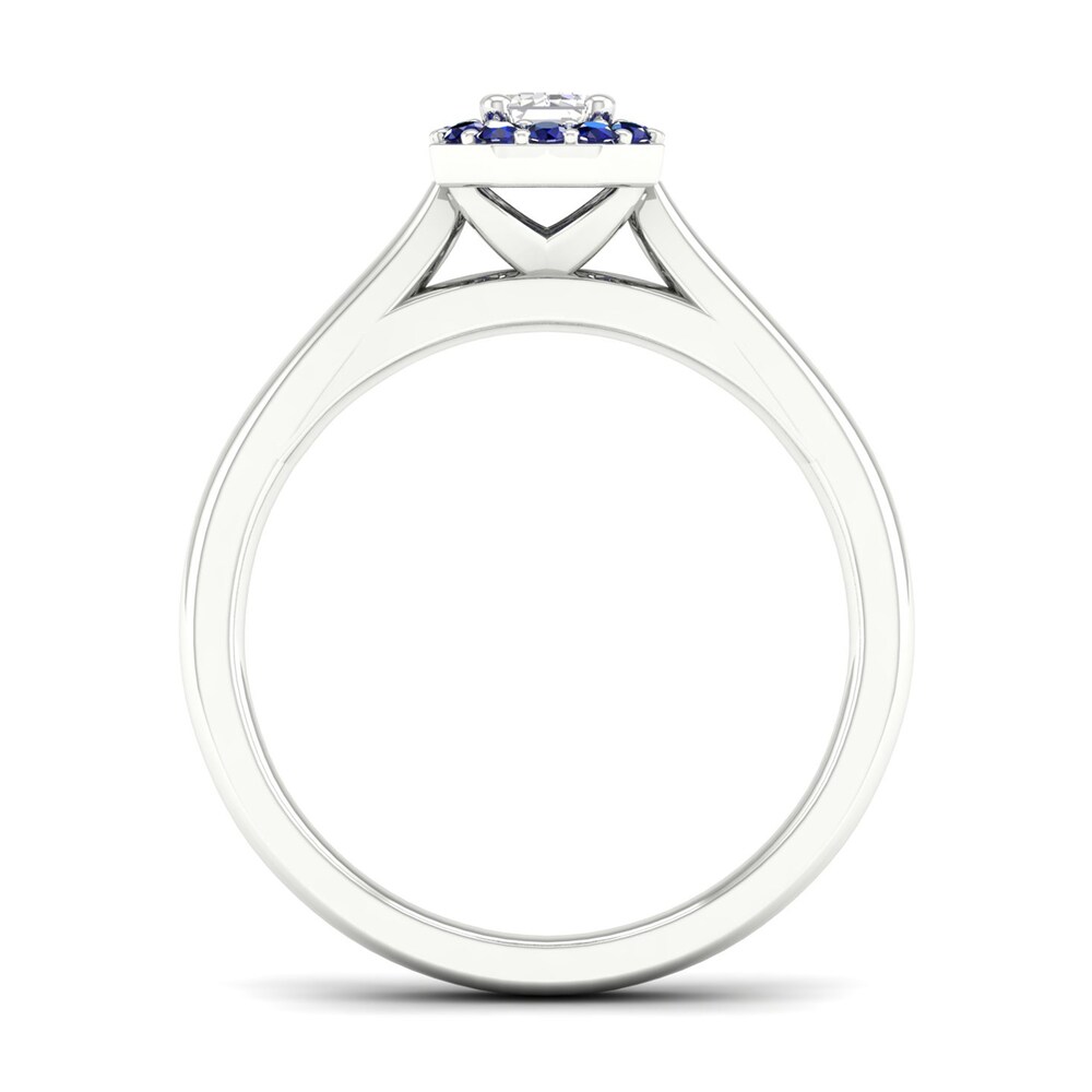 Diamond & Natural Blue Sapphire Engagement Ring 1/4 ct tw Emerald-cut 14K White Gold Y3ZwAWTI