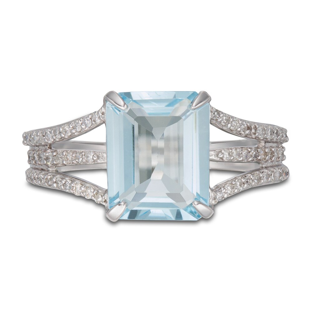 LALI Jewels Natural Aquamarine Engagement Ring 1/4 ct tw Diamonds 14K White Gold YTOqjznf