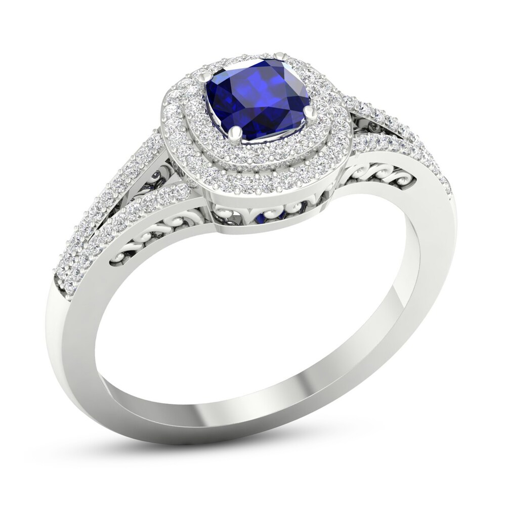 Diamond & Natural Blue Sapphire Engagement Ring 1/4 ct tw Cushion 14K White Gold Z35xX6nQ