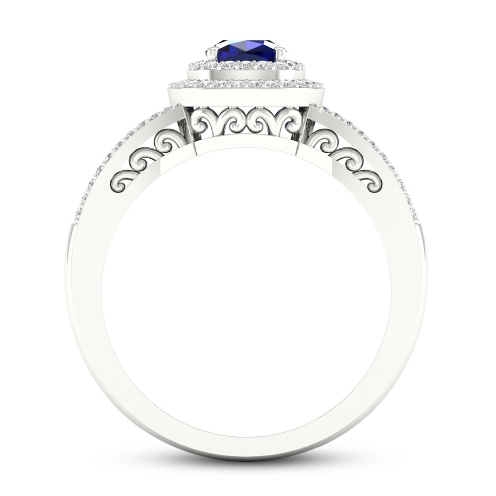 Diamond & Natural Blue Sapphire Engagement Ring 1/4 ct tw Cushion 14K White Gold Z35xX6nQ