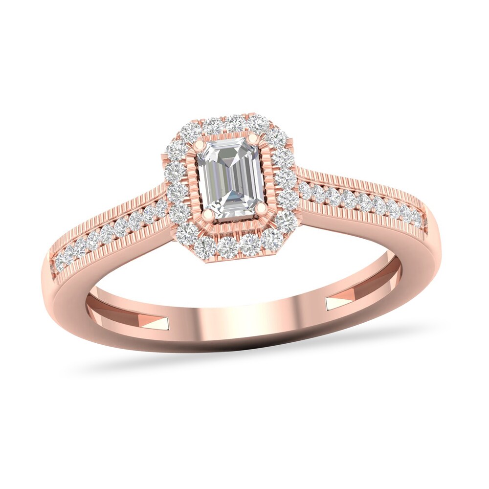 Diamond Ring 1/3 ct tw Emerald/Round-cut 14K Rose Gold Z6QmLNbR