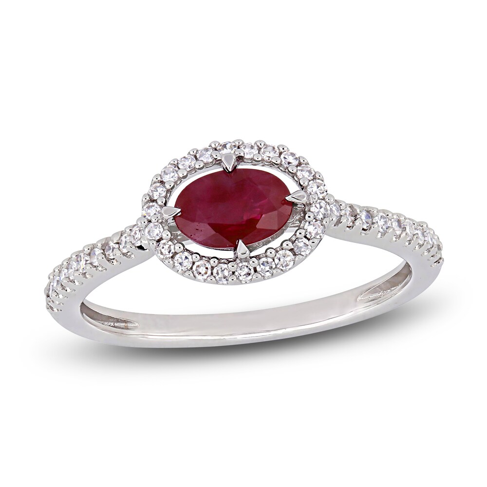 Natural Ruby Halo Engagement Ring 1/5 ct tw Diamonds 14K White Gold ZDlUMUAL