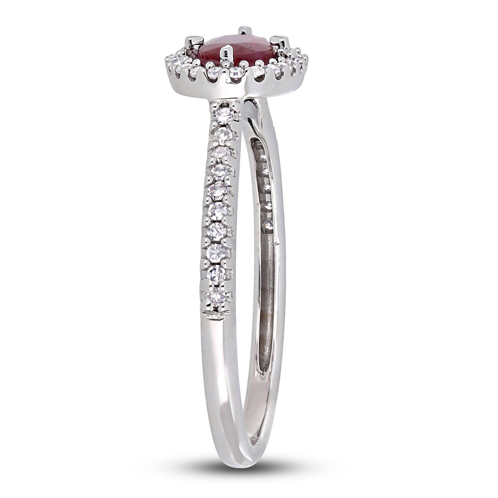 Natural Ruby Halo Engagement Ring 1/5 ct tw Diamonds 14K White Gold ZDlUMUAL