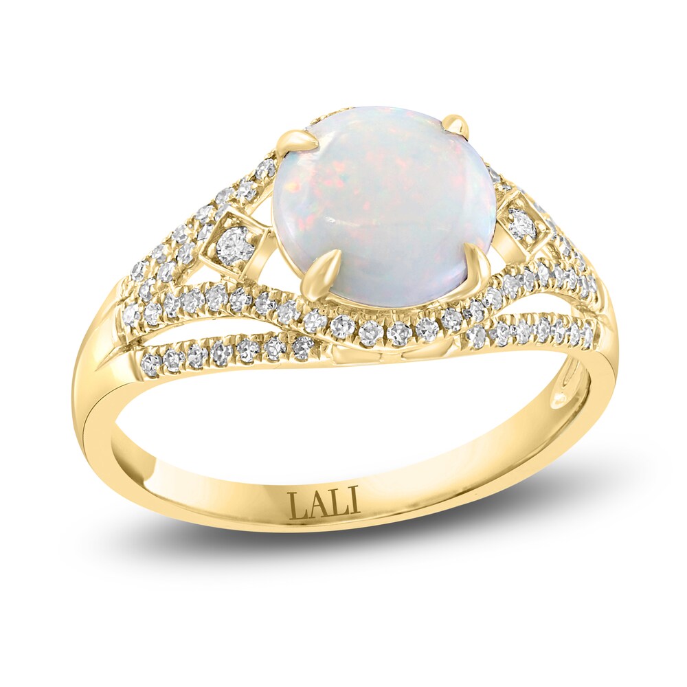 LALI Jewels Natural Opal Engagement Ring 1/4 ct Diamonds 14K Yellow Gold ZIH38vlc [ZIH38vlc]