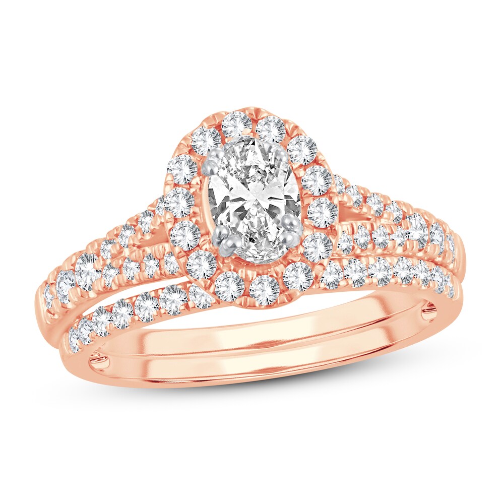 Diamond Bridal Set 1-1/8 ct tw Round/Oval 14K Rose Gold ZVtcdStq [ZVtcdStq]