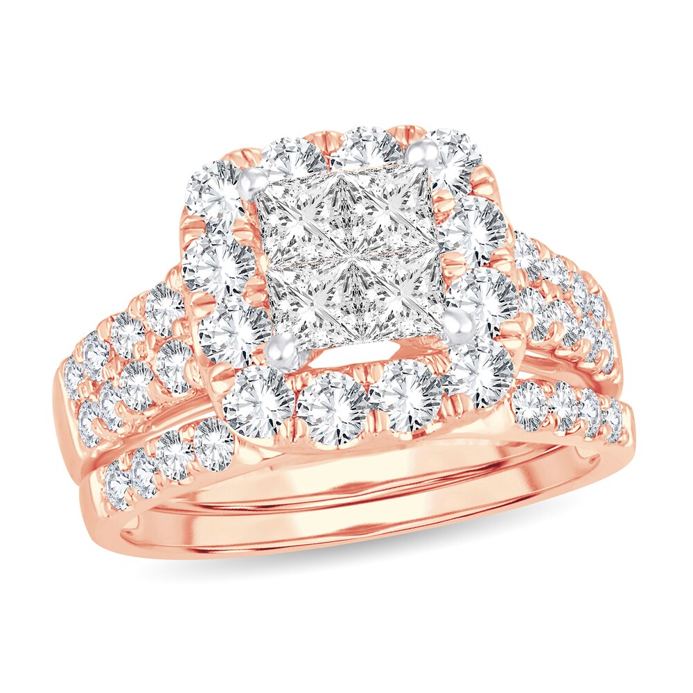 Diamond Bridal Set 2 ct tw Princess 14K Rose Gold ZxRy6RNA [ZxRy6RNA]