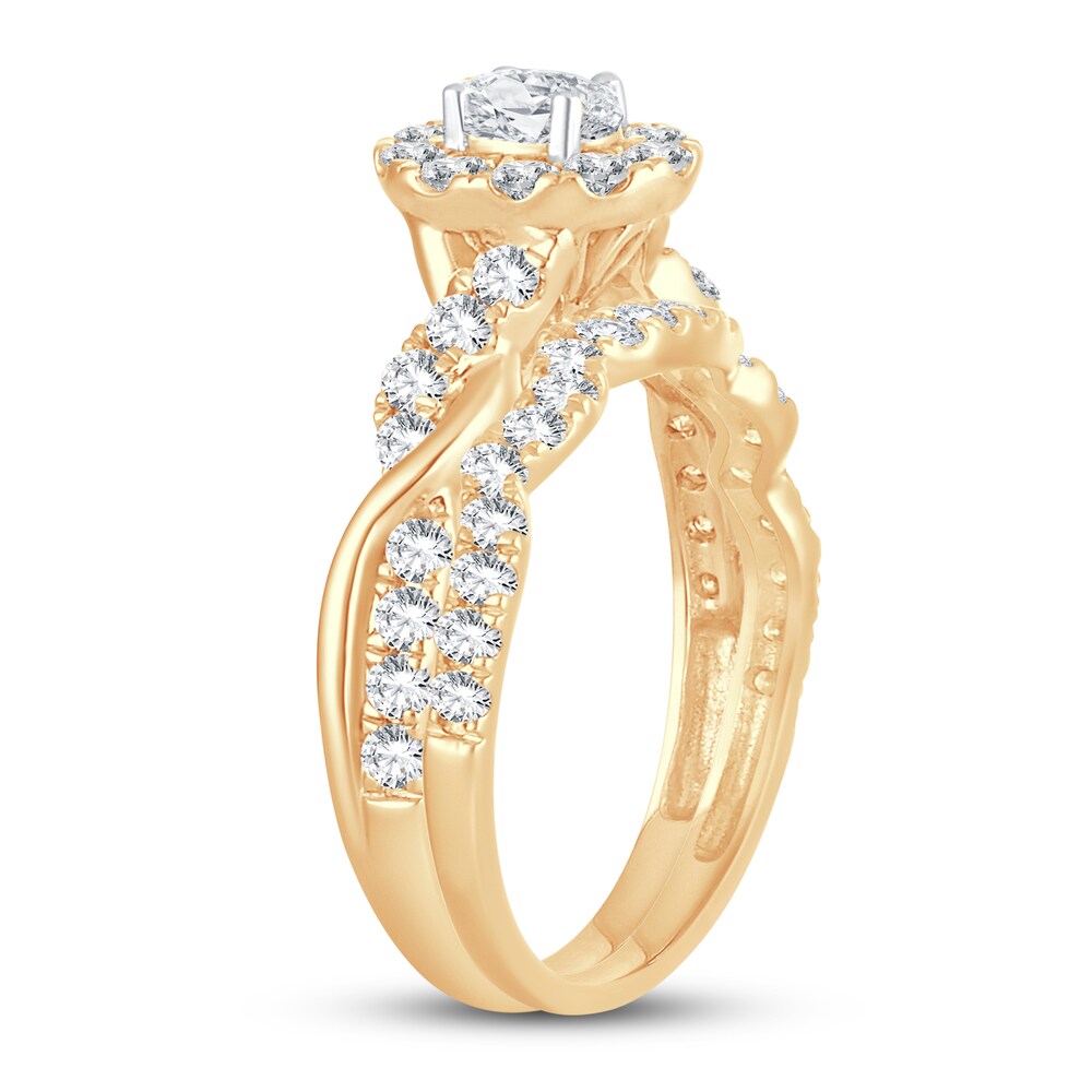 Diamond Bridal Set 1 ct tw Oval/Round-cut 14K Yellow Gold a1Yxbbfn