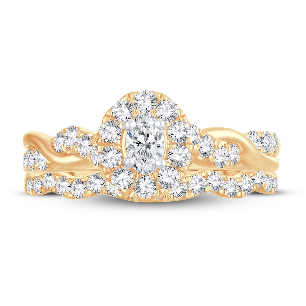 Diamond Bridal Set 1 ct tw Oval/Round-cut 14K Yellow Gold a1Yxbbfn