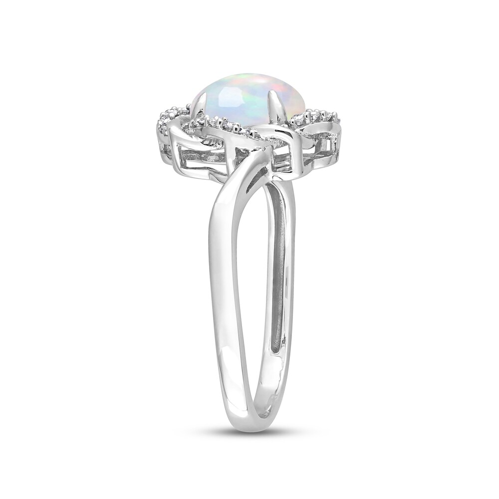 Created White Opal Engagement Ring 1/10 ct tw Round 10K White Gold aMpphtHg