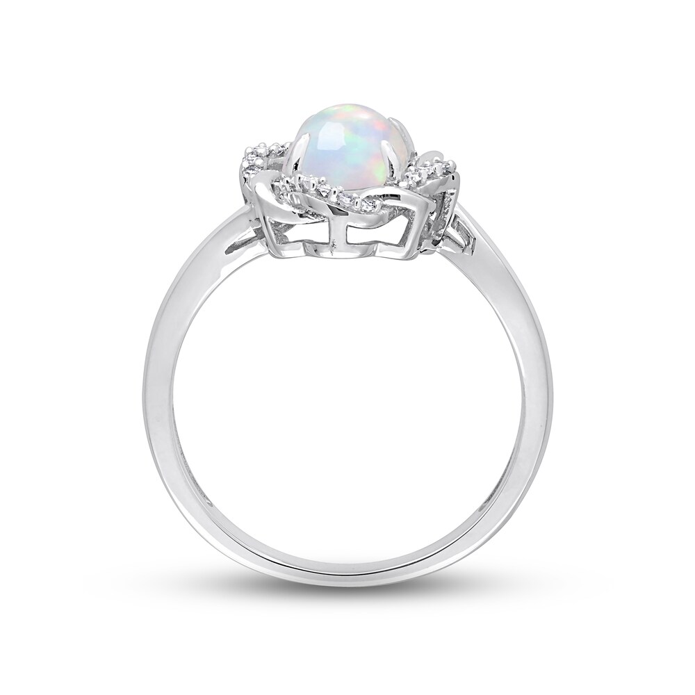 Created White Opal Engagement Ring 1/10 ct tw Round 10K White Gold aMpphtHg