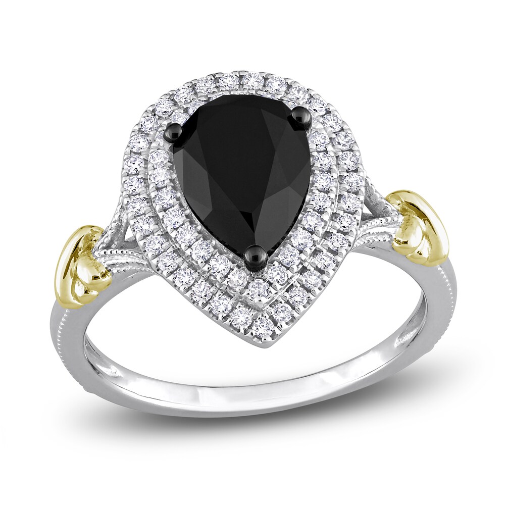 Black Diamond Knot Ring 2-1/3 ct tw Pear/Round 14K Two-Tone Gold aPDWAMpF [aPDWAMpF]