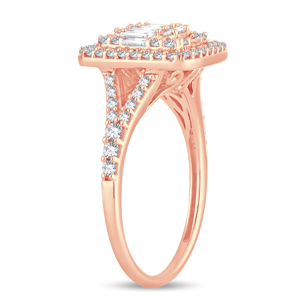 Diamond Ring 3/4 ct tw Round/Baguette 14K Rose Gold aVPQs8kz