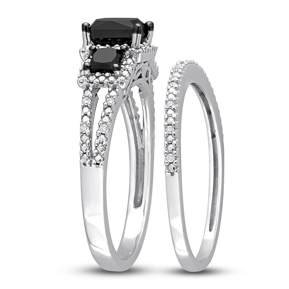 Black & White Diamond Bridal Set 1-5/8 ct tw Princess/Round 14K White Gold aYQ0YKJX