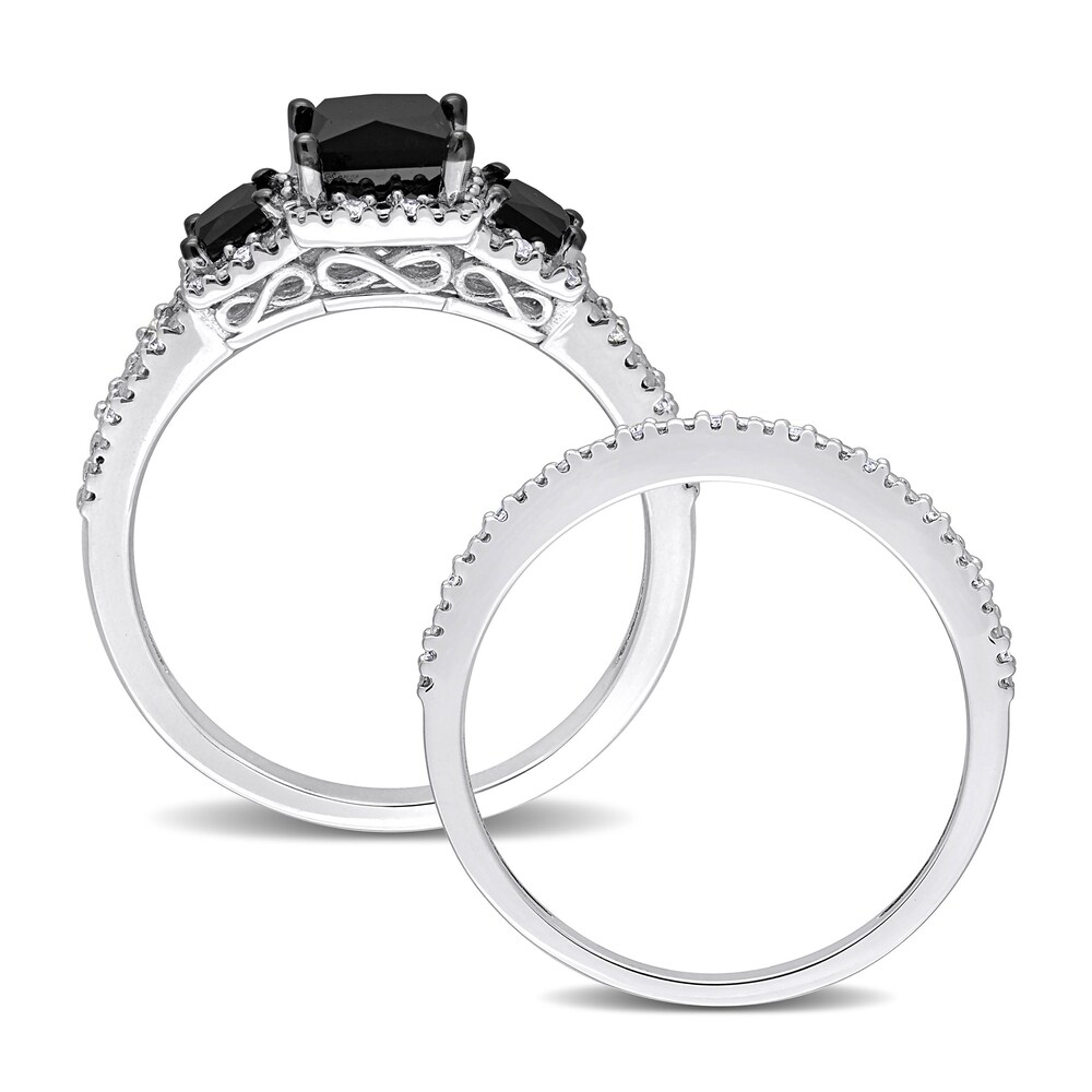 Black & White Diamond Bridal Set 1-5/8 ct tw Princess/Round 14K White Gold aYQ0YKJX