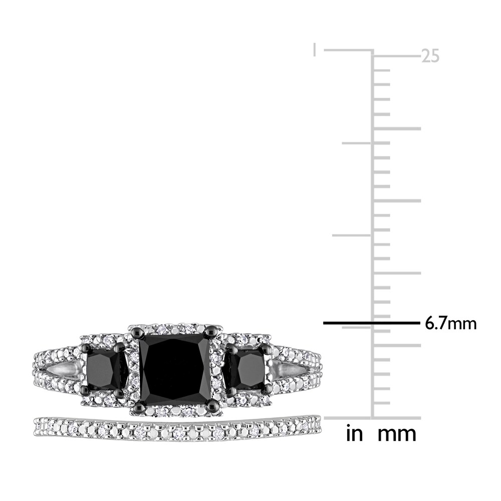 Black & White Diamond Bridal Set 1-5/8 ct tw Princess/Round 14K White Gold aYQ0YKJX